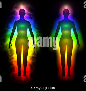 Rainbow aura de femme - silhouette Banque D'Images