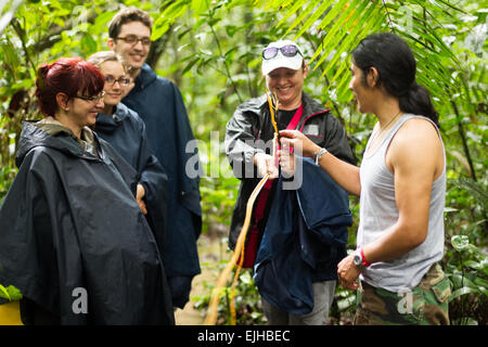 Locaux de naturalistes Guid avec groupe de touriste à la réserve faunique de Cuyabeno Equateur Banque D'Images