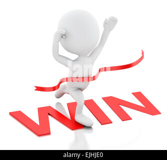 Image 3d. White personnes franchissent la ligne d'arrivée. Concept de succès. Isolé sur fond blanc Banque D'Images