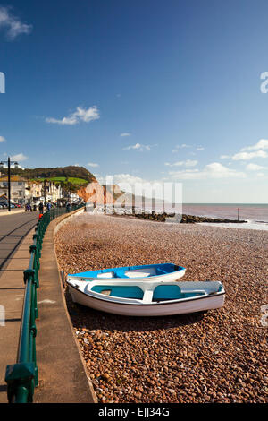 Barques sur la plage de galets à Sidmouth, Devon, England, UK Banque D'Images