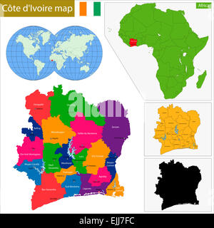 Carte de la Côte d’Ivoire Banque D'Images