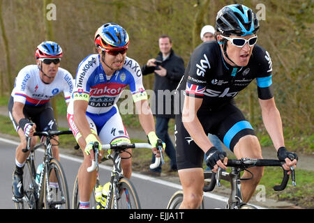 Flandre orientale, Belgique. Mar 27, 2015. Tour cycliste UCI. E3 Harelbeke. Zdenek Stybar de Etixx - Quick Step, Peter Sagan de Saxo Tinkoff et Thomas Geraint de Sky Crédit : Action Plus Sports/Alamy Live News Banque D'Images