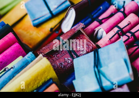 Cuir de couleur naturelle sur un étal du marché d'Amsterdam. Banque D'Images