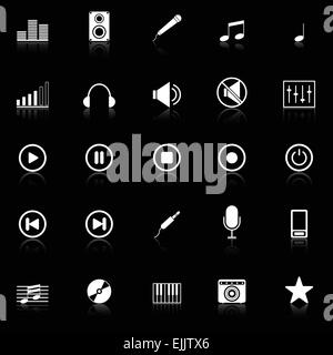Les icônes de la musique à réfléchir sur fond noir, vecteur d'actions Illustration de Vecteur