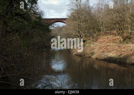 Viaduc dans le cadre du chemin de fer de Derwent à pied et l'autre route traversant la rivière Derwent à côté de Rowlands Gill. Banque D'Images