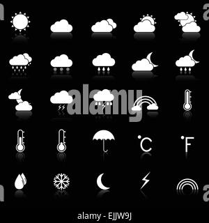 Icônes météo à réfléchir sur fond noir, vecteur d'actions Illustration de Vecteur