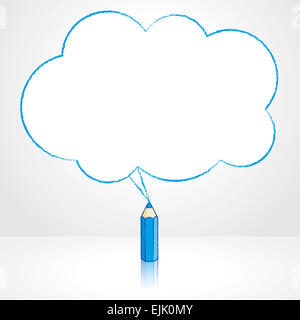 Crayon bleu avec dessin en forme de nuage moelleux réflexion Bulle sur fond gris Banque D'Images