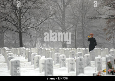 Un clairon de la U.S. Army Band 'Wolverine' joue son propre à l'enterrement de robinets 28 Janvier, 2009 service, dans le Cimetière National d'Arlington pour les anciens Sgt. Le major de l'armée William G. Bainbridge. Les adieux de l'armée ex-SMA avec distinction Bainbridge Banque D'Images