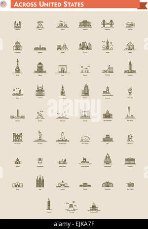 United States landmarks set Banque D'Images