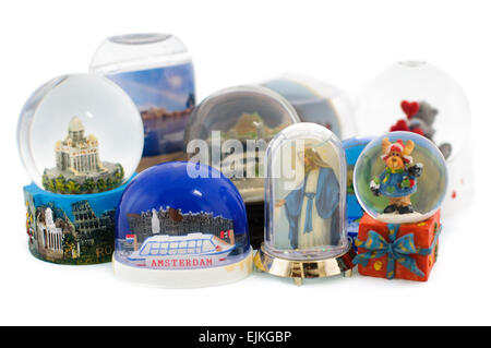 Snowglobe souvenirs à partir de diverses destinations Banque D'Images