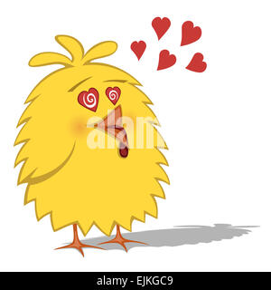 Funny Cute - poulets poulet jaune (la gesse) est en amour avec coeur formes et langue Banque D'Images