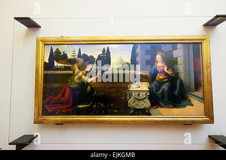 Da Vinci Annonciation Galerie des Offices Florence Italie Renaissance IL EU Europe Toscane Banque D'Images