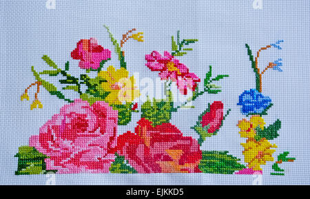 Broderie fait main sri-lankais et Cross-Stitch Flower Design Banque D'Images