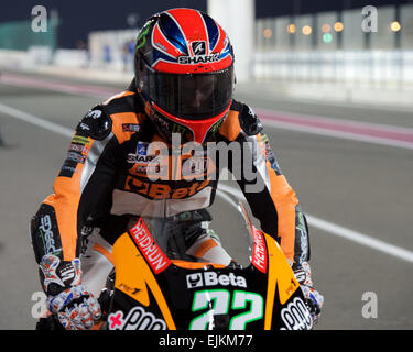 Le circuit de Losail, au Qatar le 28 mars 2015, d'ACCÉLÉRER LES rider Sam Lowes au cours de qualification Moto2 pour le début de l'année 2015, le Grand Prix moto de la FIM à Qatar © Tom Morgan Banque D'Images