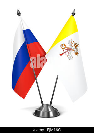 La Russie et le Vatican - drapeaux miniatures. Banque D'Images