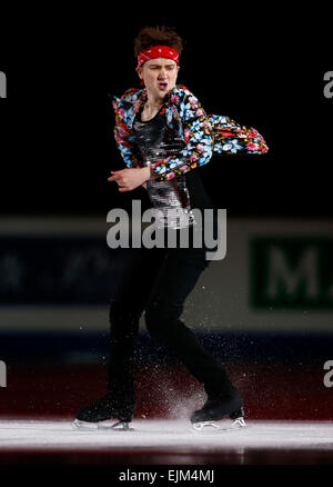 Shanghai, Chine. Mar 29, 2015. Misha ge d'Ouzbékistan effectue au cours de l'exposition de Gala en ISU World Figure Skating Championships 2015, au stade couvert de la Couronne, l'Oriental Sports Center à Shanghai, Chine, le 29 mars 2015. Credit : Wang Lili/Xinhua/Alamy Live News Banque D'Images