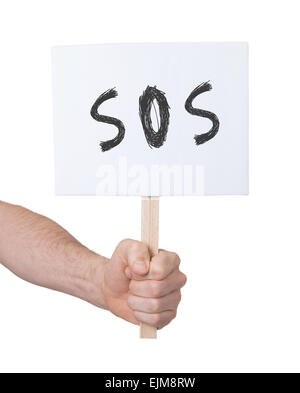 Hand holding sign, isolé sur blanc - RE Banque D'Images