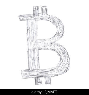 Bitcoin, symbole simple d'un dessin fait main cryptocurrency numérique, lettre B sur fond blanc. Banque D'Images