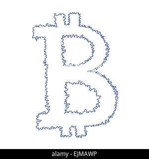 Bitcoin dentelée, symbole d'un dessin fait main cryptocurrency décentralisée numérique, lettre B sur fond blanc. Banque D'Images