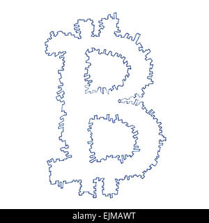 Bitcoin dentelée, symbole d'un dessin fait main crypto décentralisée numérique monnaie, lettre B sur fond blanc. Banque D'Images