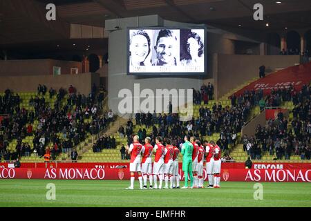 Hommage aux sportifs francais decedes dans l'accident d'helicoptere fr/Argentine Camille Muffat/Alexis Vastine/Florence Arthaud - 13.03.2015 - Monaco/Bastia - 29eme journée de Ligue 1 .Photo : Serge Haouzi/Icon Sport Banque D'Images