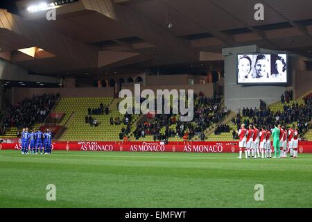 Hommage aux sportifs francais decedes dans l'accident d'helicoptere fr/Argentine Camille Muffat/Alexis Vastine/Florence Arthaud - 13.03.2015 - Monaco/Bastia - 29eme journée de Ligue 1 .Photo : Serge Haouzi/Icon Sport Banque D'Images