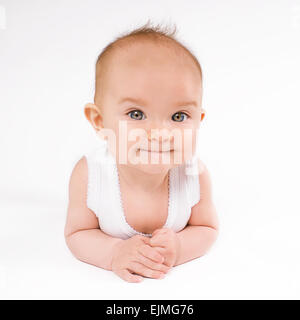 Cute funny baby sur fond blanc Banque D'Images