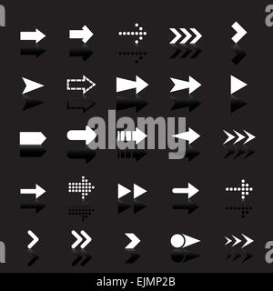 La flèche des icônes à réfléchir sur fond noir, vecteur d'actions Illustration de Vecteur