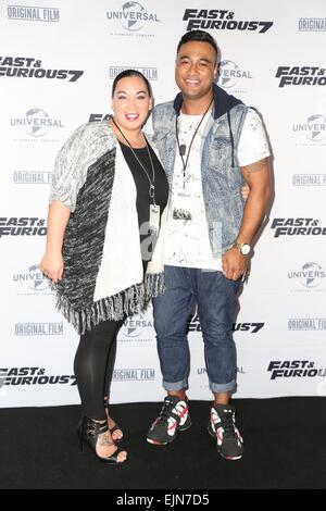 Sydney, Australie. 30 mars 2015. Les célébrités sont arrivés sur le tapis rouge pour la première de Sydney Fast and Furious 7, en collaboration avec Triple M radio, tenue au quartier de divertissement Hoyts. Crédit : Richard Milnes/Alamy Live News Banque D'Images