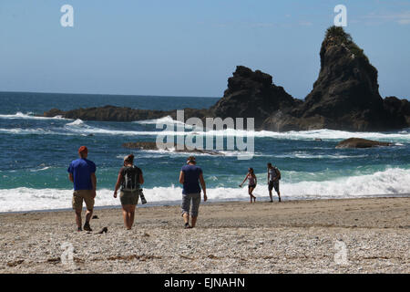 Randonneurs sur Monro beach Nouvelle Zélande Banque D'Images