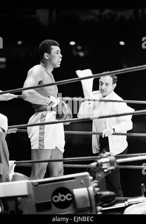 Muhammad Ali (Cassius Clay) vu ici avec son entraîneur Angelo Dundee au cours de sa lutte avec Ernie Terrell à l'Astrodome, Houston, Texas, United States. 6e Février 1967 Banque D'Images