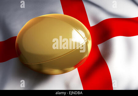 Angleterre 2015. Ballon de rugby d'or sur le drapeau Anglais Banque D'Images