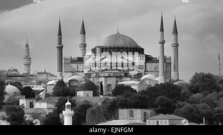 Istanbul, Turquie Sainte-sophie BW illustration Banque D'Images