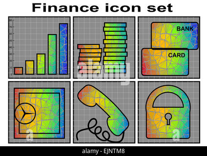 Finances icon set. Vector set de 6 icônes finances multicolore Banque D'Images