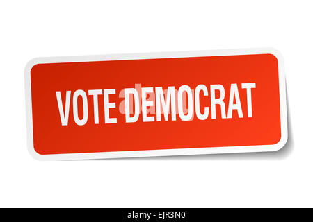 Voter Démocrate place rouge sticker isolated on white Banque D'Images