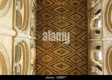 Le plafond en bois orné de la nef dans la Cathédrale de Peterborough, en Angleterre. Banque D'Images