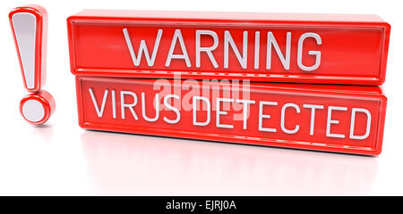Attention Virus détecté - bannière 3d, isolé sur fond blanc Banque D'Images