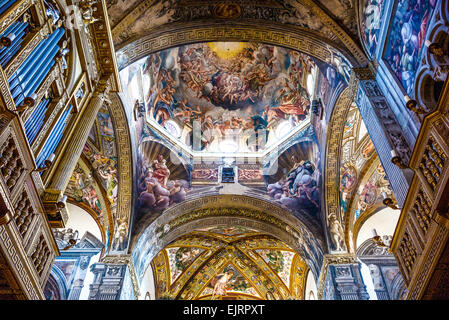 Parme, la Basilique Cathédrale à l'intérieur, vue sur le dôme avec la fresque de l'Assomption de la Vierge exécutée par Correggio Banque D'Images