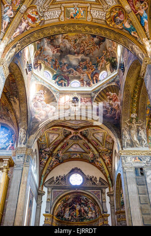 Parme, la Basilique Cathédrale à l'intérieur, vue sur le dôme avec la fresque de l'Assomption de la Vierge exécutée par Correggio Banque D'Images