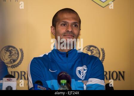 31 mars 2015 : Geraldo Alves lors de la conférence de presse pour présenter le partenariat entre d'ROU et Alexandrion Foundation au Sky Club dans Paulesti, Roumanie ROU. Catalin Soare/www.sportaction.ro Banque D'Images