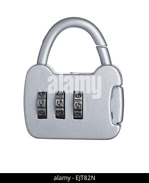 Close up d'un cadenas avec code sur fond blanc avec clipping path Banque D'Images