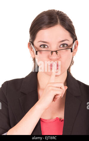 Portrait of pretty female teacher portant des lunettes et holding book Banque D'Images