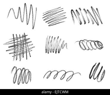 Collection de différents traits de crayon sur fond blanc. Chacun est tourné séparément Banque D'Images