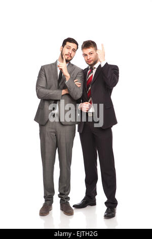 Deux hommes d'pointant avec up on white background Banque D'Images