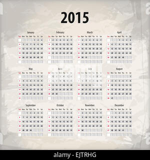 Calendrier 2015 sur fond texturé Banque D'Images