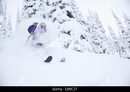 USA, Montana, Whitefish, jeune homme le ski en forêt Banque D'Images