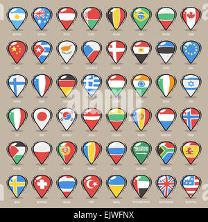 Jeu de Carte de dessin animé avec des pointeurs membres Monde Drapeaux Banque D'Images