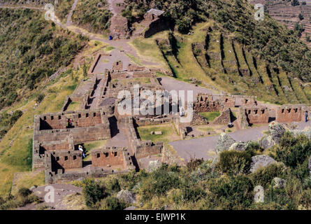 Pérou, Pisac. Temple Inca du soleil. Banque D'Images