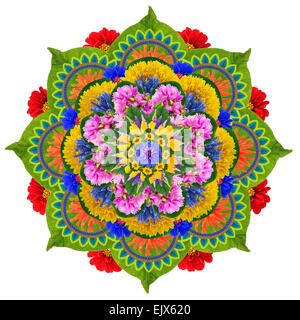 Floral mandala - le Lotus Sacré- fait à partir de l'été Vive les fleurs et les plantes. Fait main isolé collage abstrait Banque D'Images