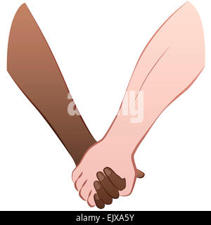 Une femme noire et un homme de race blanche se tenant les mains, en tant que symbole de l'amour interracial. Illustration sur fond blanc. Banque D'Images